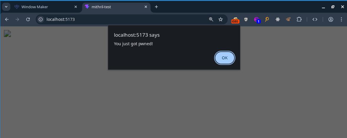 XSS on local page with payload copy pasted from github issue