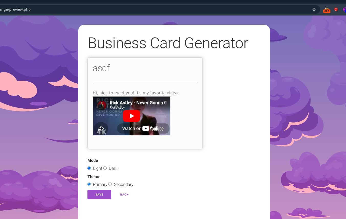 card preview page